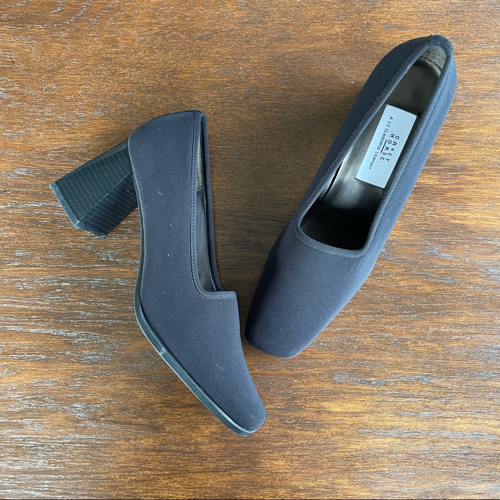 Vintage Crazy Horse Black Pump Shoes size 9.5